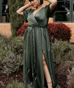 BB Custom Sicily Satin Maxi Dress | Dusty Green Dresses