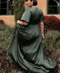 BB Custom Sicily Satin Maxi Dress | Dusty Green Dresses