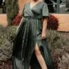 BB Custom Sicily Satin Maxi Dress | Dusty Green Dresses