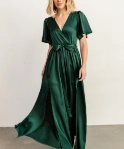 BB Custom Sicily Satin Maxi Dress | Emerald