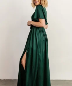 BB Custom Sicily Satin Maxi Dress | Emerald