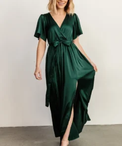 BB Custom Sicily Satin Maxi Dress | Emerald