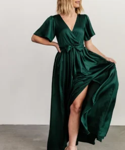 BB Custom Sicily Satin Maxi Dress | Emerald