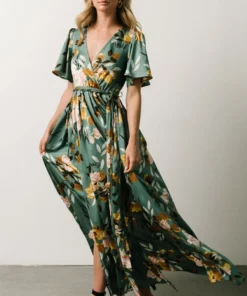 BB Custom Sicily Satin Maxi Dress | Eucalyptus Floral
