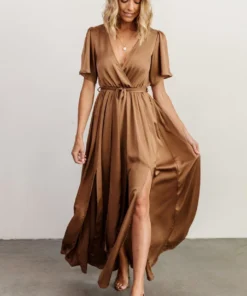 BB Custom Dresses Sicily Satin Maxi Dress | Mocha