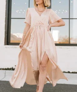 BB Custom Sicily Satin Maxi Dress | Natural