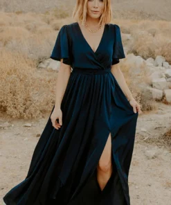 BB Custom Sicily Satin Maxi Dress | Navy 23 BB Custom Sicily Satin Maxi Dress | Navy