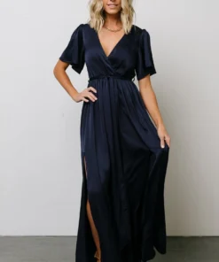 BB Custom Sicily Satin Maxi Dress | Navy 20 BB Custom Sicily Satin Maxi Dress | Navy
