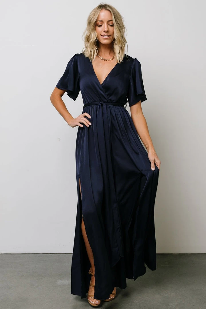 BB Custom Sicily Satin Maxi Dress | Navy 9 BB Custom Sicily Satin Maxi Dress | Navy