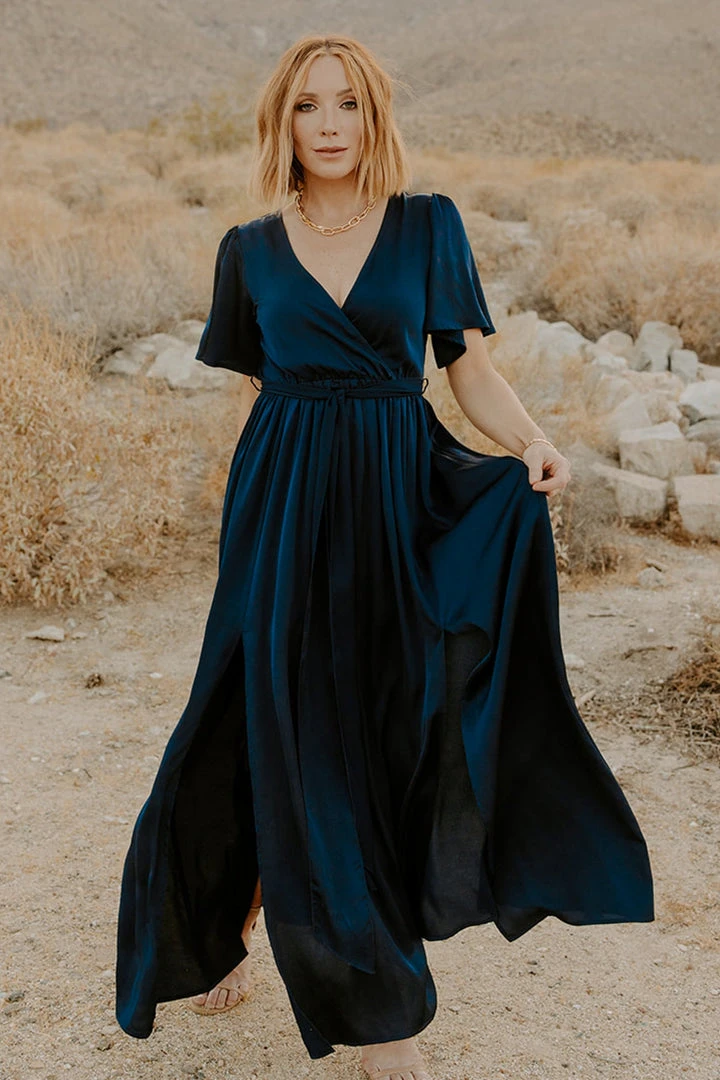 BB Custom Sicily Satin Maxi Dress | Navy 1 BB Custom Sicily Satin Maxi Dress | Navy