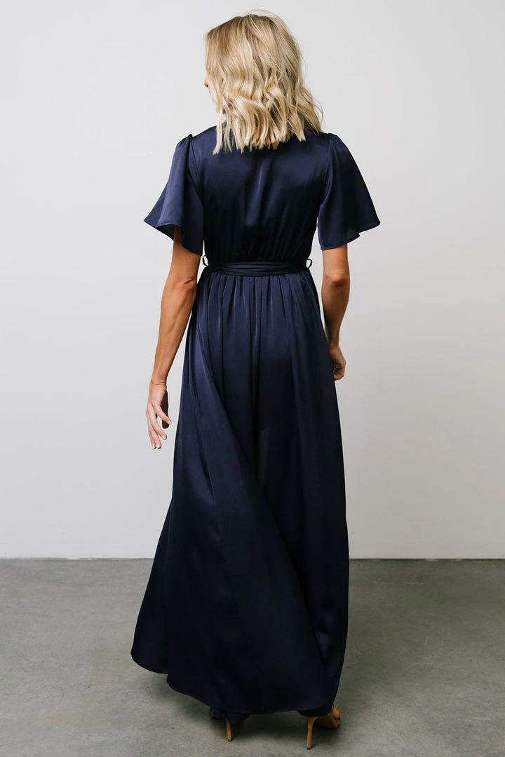 BB Custom Sicily Satin Maxi Dress | Navy 3 BB Custom Sicily Satin Maxi Dress | Navy