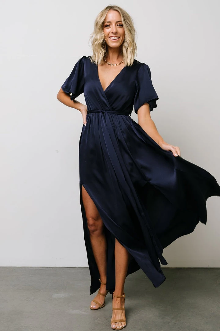 BB Custom Sicily Satin Maxi Dress | Navy 10 BB Custom Sicily Satin Maxi Dress | Navy