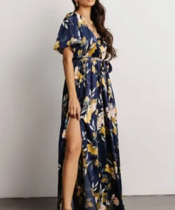 BB Custom Sicily Satin Maxi Dress | Navy Floral