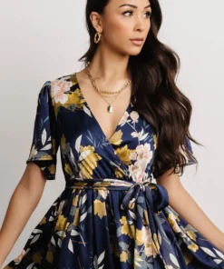 BB Custom Sicily Satin Maxi Dress | Navy Floral