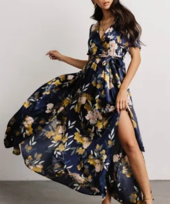 BB Custom Sicily Satin Maxi Dress | Navy Floral