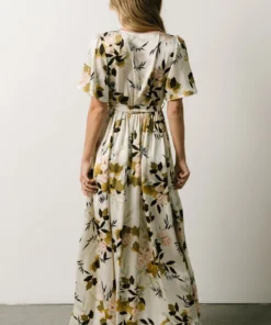 BB Custom Sicily Satin Maxi Dress | Off White Floral 22 BB Custom Sicily Satin Maxi Dress | Off White Floral