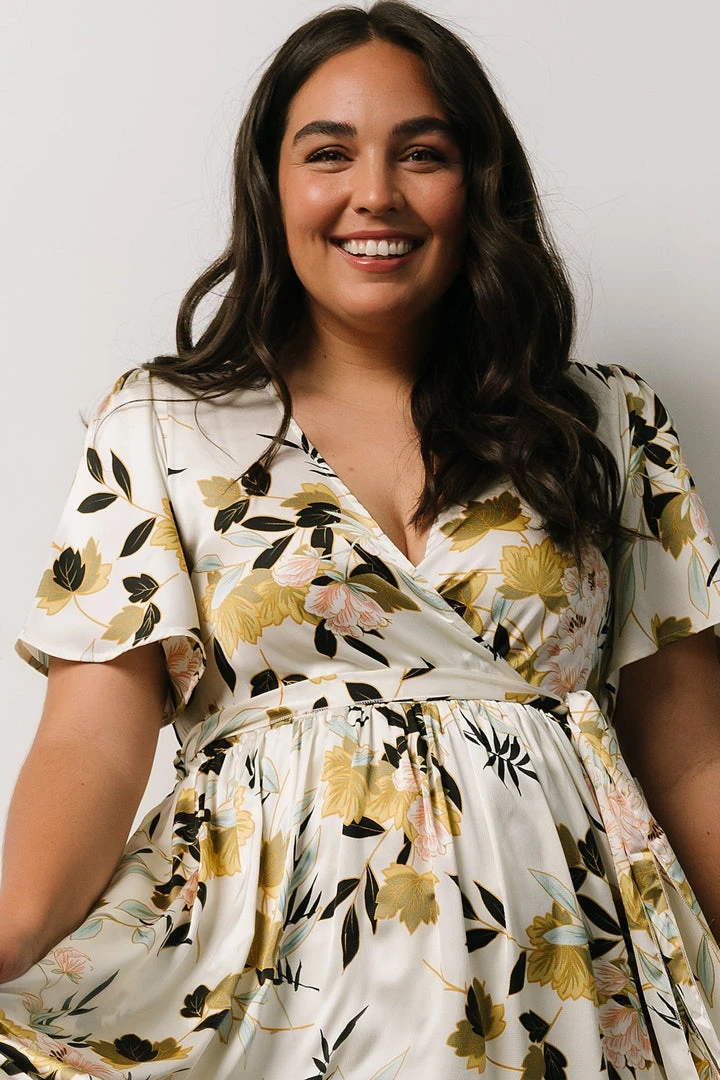 BB Custom Sicily Satin Maxi Dress | Off White Floral 10 BB Custom Sicily Satin Maxi Dress | Off White Floral