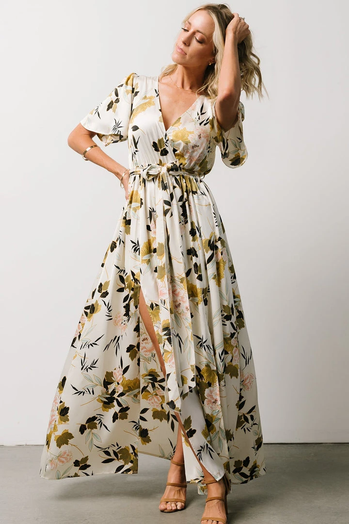 BB Custom Sicily Satin Maxi Dress | Off White Floral 11 BB Custom Sicily Satin Maxi Dress | Off White Floral