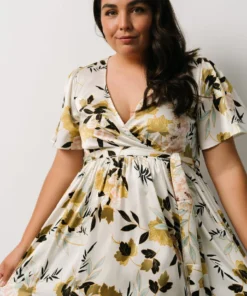 BB Custom Sicily Satin Maxi Dress | Off White Floral 34 BB Custom Sicily Satin Maxi Dress | Off White Floral