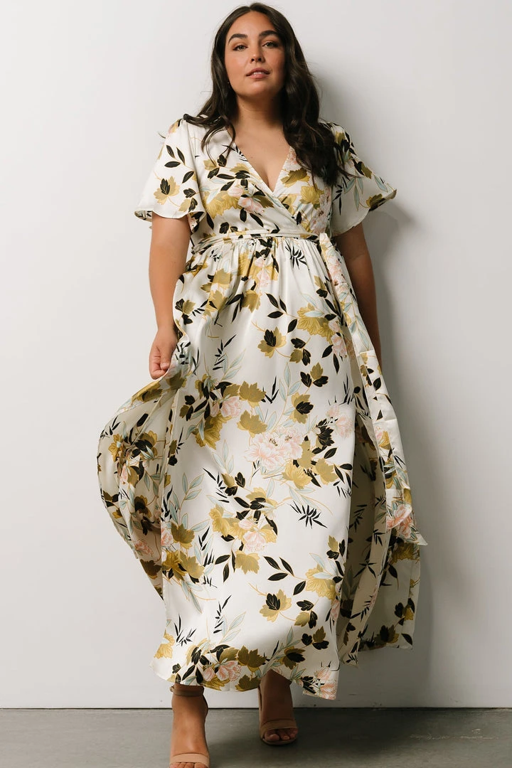 BB Custom Sicily Satin Maxi Dress | Off White Floral 18 BB Custom Sicily Satin Maxi Dress | Off White Floral