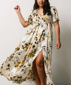 BB Custom Sicily Satin Maxi Dress | Off White Floral