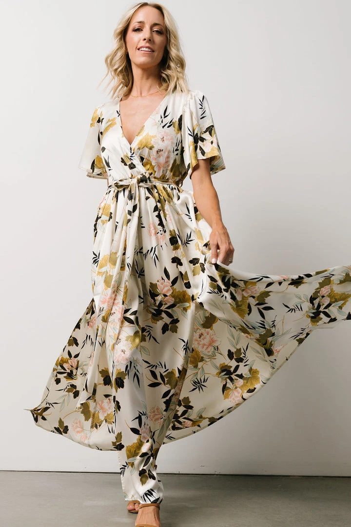BB Custom Sicily Satin Maxi Dress | Off White Floral 14 BB Custom Sicily Satin Maxi Dress | Off White Floral