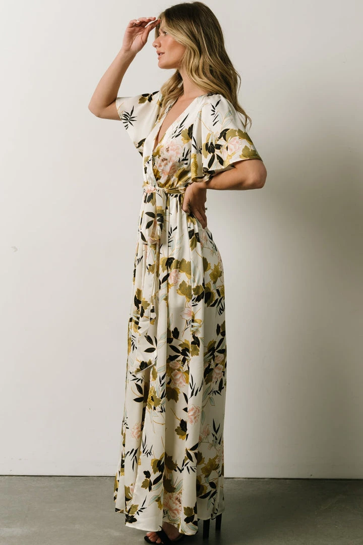 BB Custom Sicily Satin Maxi Dress | Off White Floral 4 BB Custom Sicily Satin Maxi Dress | Off White Floral