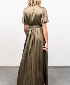 BB Custom Dresses Sicily Satin Maxi Dress | Olive