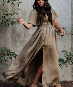 BB Custom Dresses Sicily Satin Maxi Dress | Olive