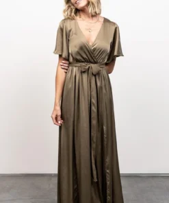 BB Custom Dresses Sicily Satin Maxi Dress | Olive