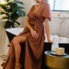 BB Custom Sicily Satin Maxi Dress | Rosy Brown
