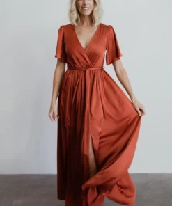 BB Custom Sicily Satin Maxi Dress | Rust 25 BB Custom Sicily Satin Maxi Dress | Rust
