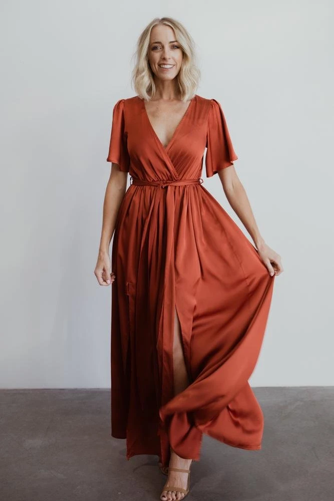 BB Custom Sicily Satin Maxi Dress | Rust 12 BB Custom Sicily Satin Maxi Dress | Rust