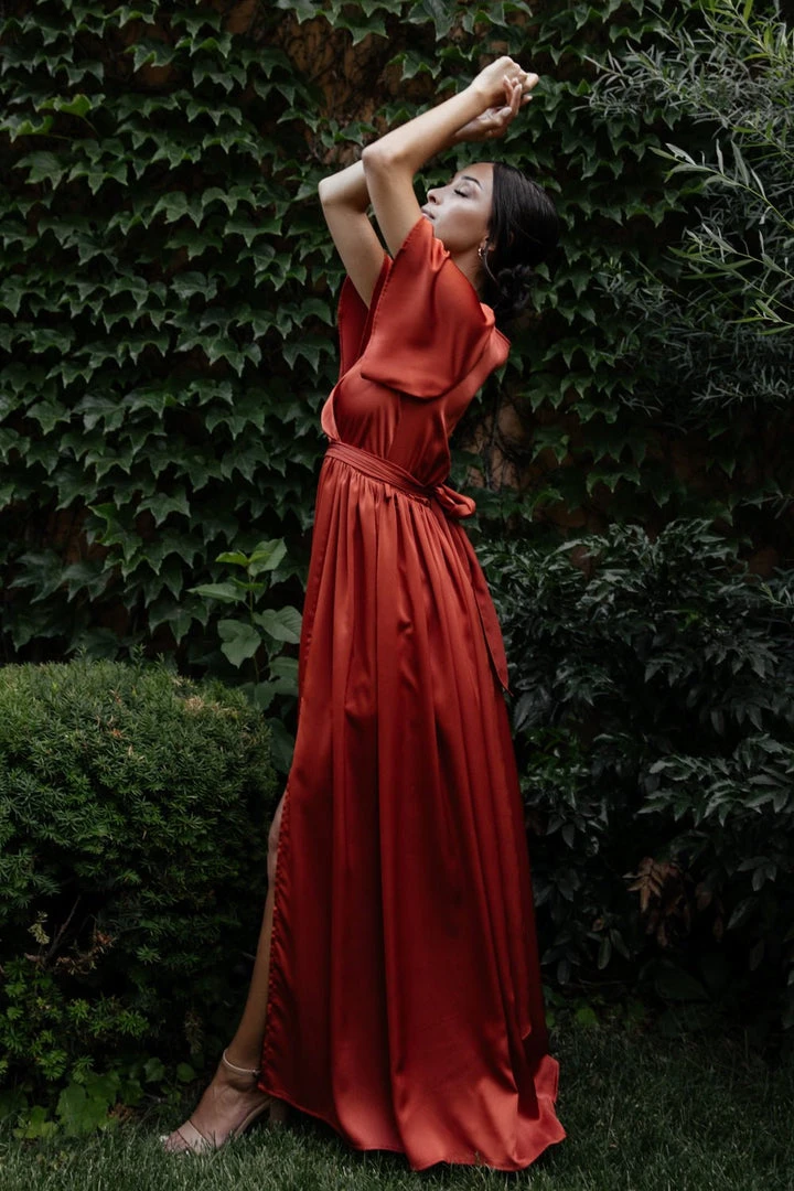 BB Custom Sicily Satin Maxi Dress | Rust 4 BB Custom Sicily Satin Maxi Dress | Rust