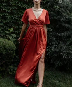 BB Custom Sicily Satin Maxi Dress | Rust 16 BB Custom Sicily Satin Maxi Dress | Rust