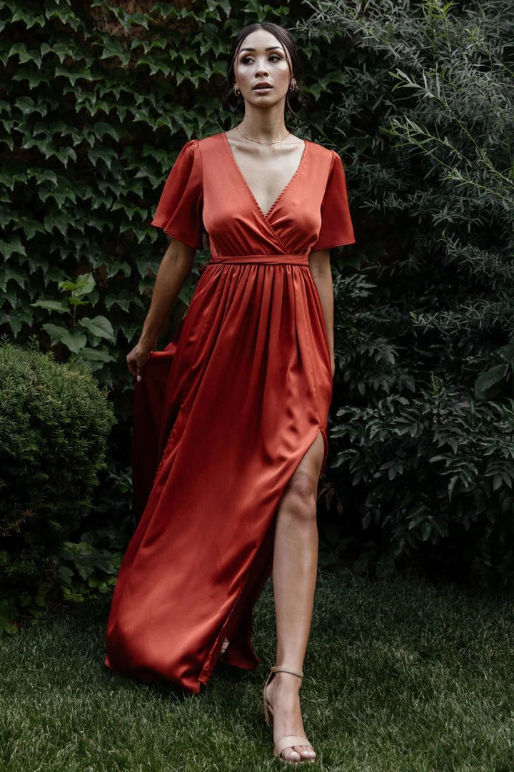 BB Custom Sicily Satin Maxi Dress | Rust 3 BB Custom Sicily Satin Maxi Dress | Rust