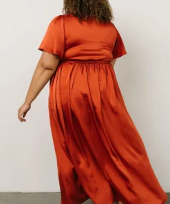 BB Custom Sicily Satin Maxi Dress | Rust 26 BB Custom Sicily Satin Maxi Dress | Rust