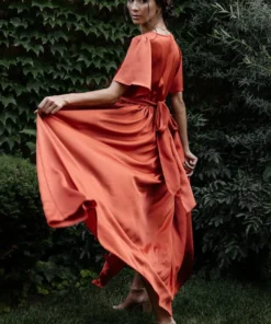 BB Custom Sicily Satin Maxi Dress | Rust 18 BB Custom Sicily Satin Maxi Dress | Rust