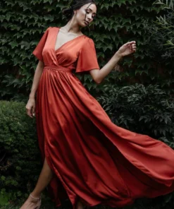 BB Custom Sicily Satin Maxi Dress | Rust