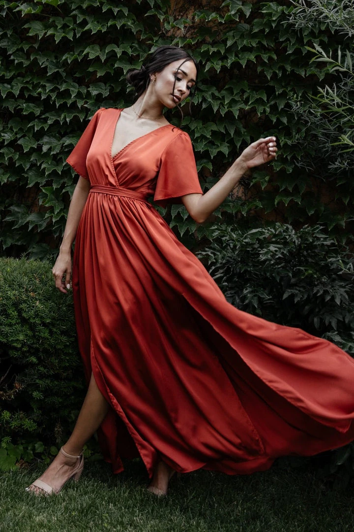 BB Custom Sicily Satin Maxi Dress | Rust 1 BB Custom Sicily Satin Maxi Dress | Rust