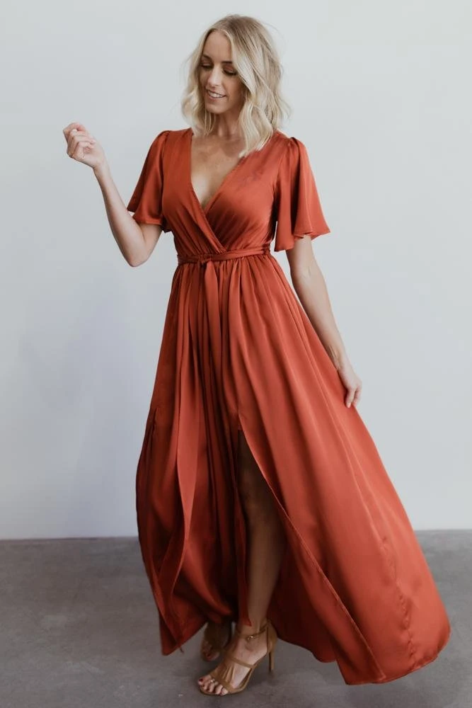BB Custom Sicily Satin Maxi Dress | Rust 10 BB Custom Sicily Satin Maxi Dress | Rust