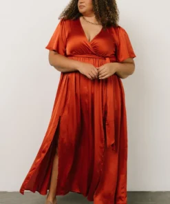 BB Custom Sicily Satin Maxi Dress | Rust 20 BB Custom Sicily Satin Maxi Dress | Rust