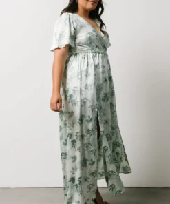 BB Custom Sicily Satin Maxi Dress | Sage Floral Dresses