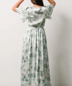 BB Custom Sicily Satin Maxi Dress | Sage Floral Dresses