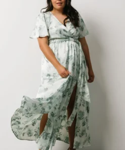BB Custom Sicily Satin Maxi Dress | Sage Floral Dresses