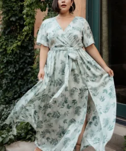 BB Custom Sicily Satin Maxi Dress | Sage Floral Dresses