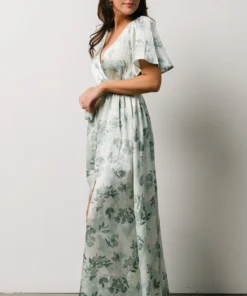 BB Custom Sicily Satin Maxi Dress | Sage Floral Dresses