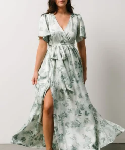 BB Custom Sicily Satin Maxi Dress | Sage Floral Dresses