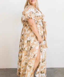BB Custom Sicily Satin Maxi Dress | Taupe Floral Dresses