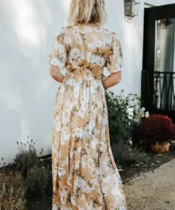 BB Custom Sicily Satin Maxi Dress | Taupe Floral Dresses